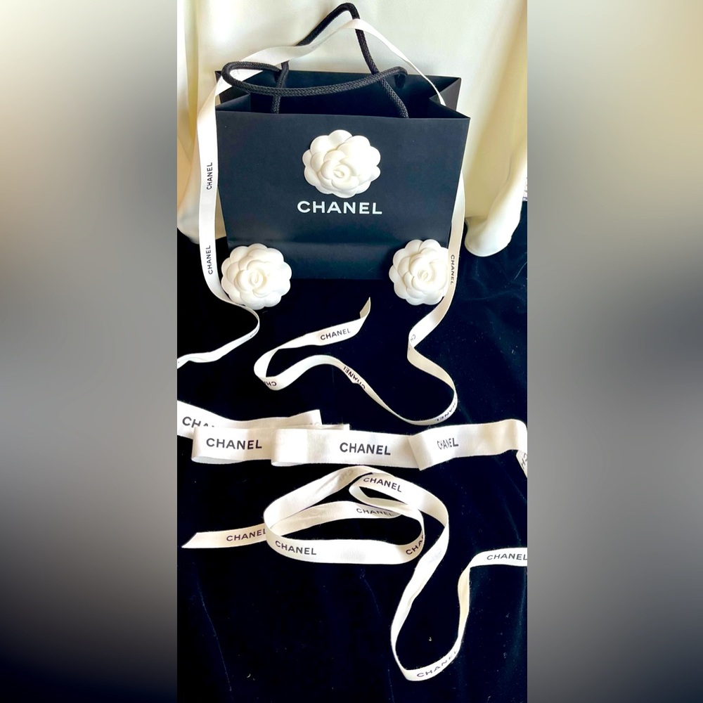 Chanel Shopping Bag with Camellia Flowers and Signature Ribbons